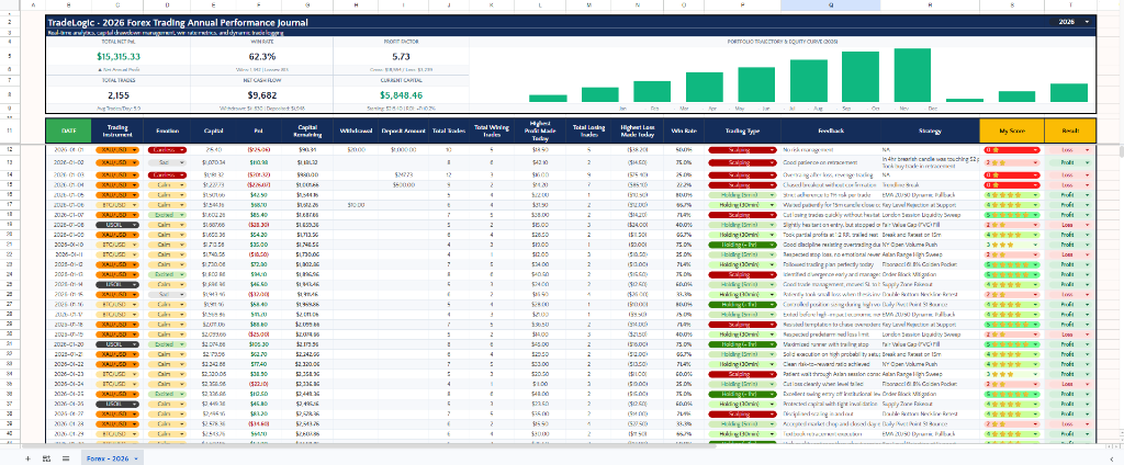 TradeLogic 2026 Forex Trading Annual Performance Journal Preview
